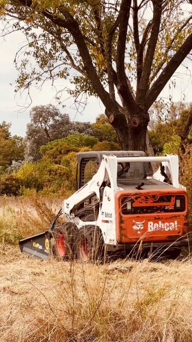 Bobcat cargando ramas y restos de poda